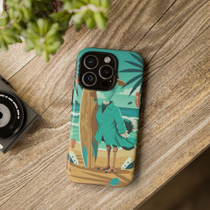 Phone Case — Retro Dressed Seagull Surfing Beach Illustration