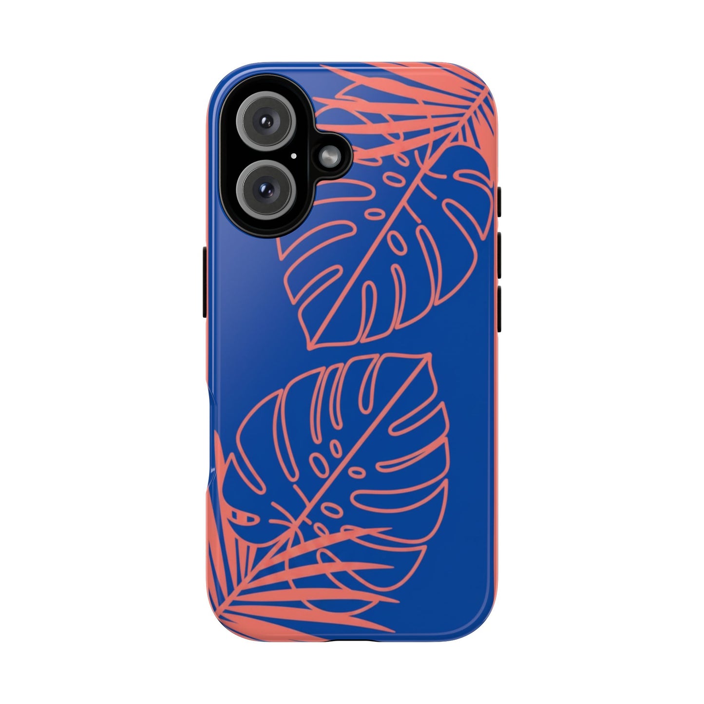 Tropical Monstera Phone Case — Blue & Coral Leaf Protective Cover