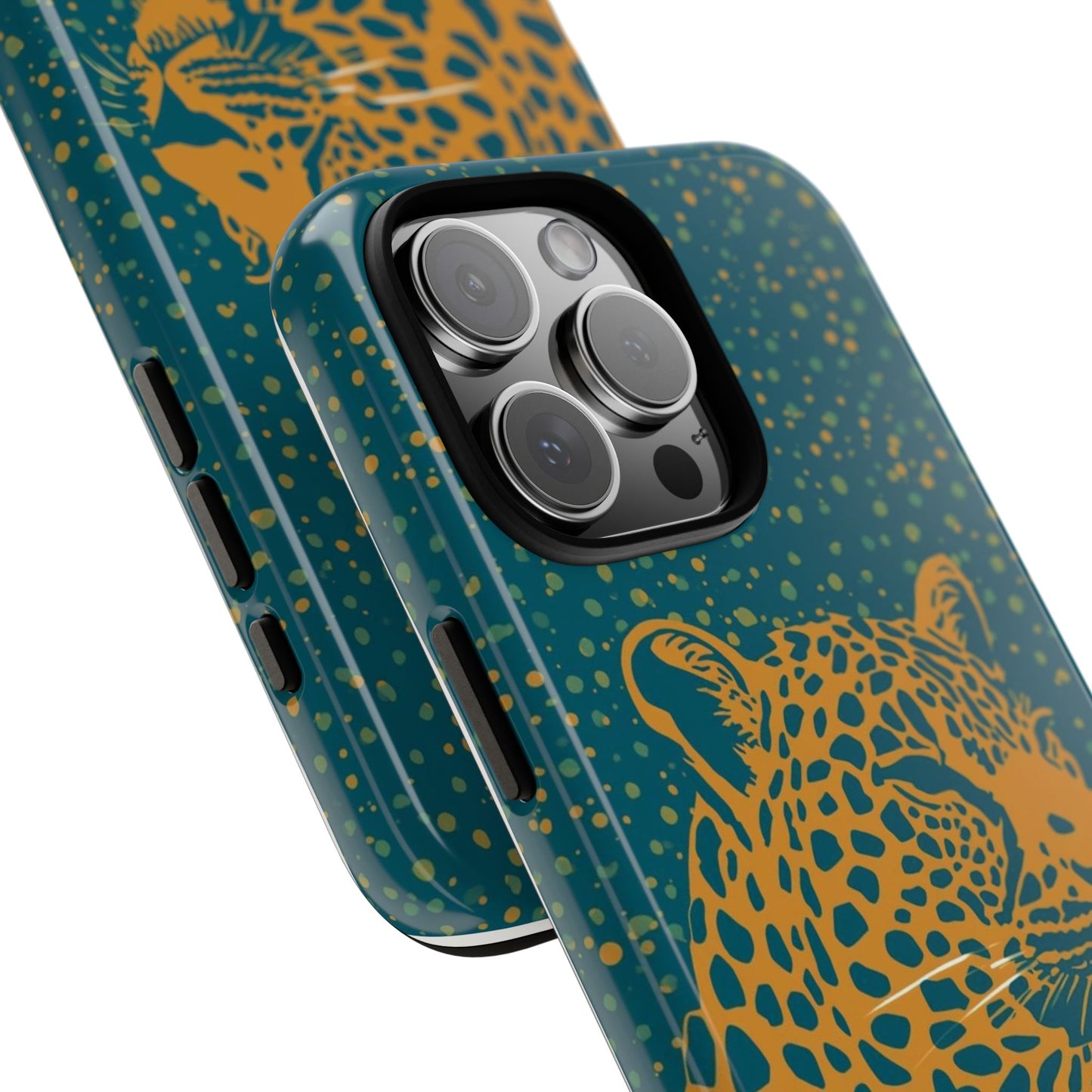 Leopard Spotlight Phone Case — Teal Gold Animal Print Protective Cover