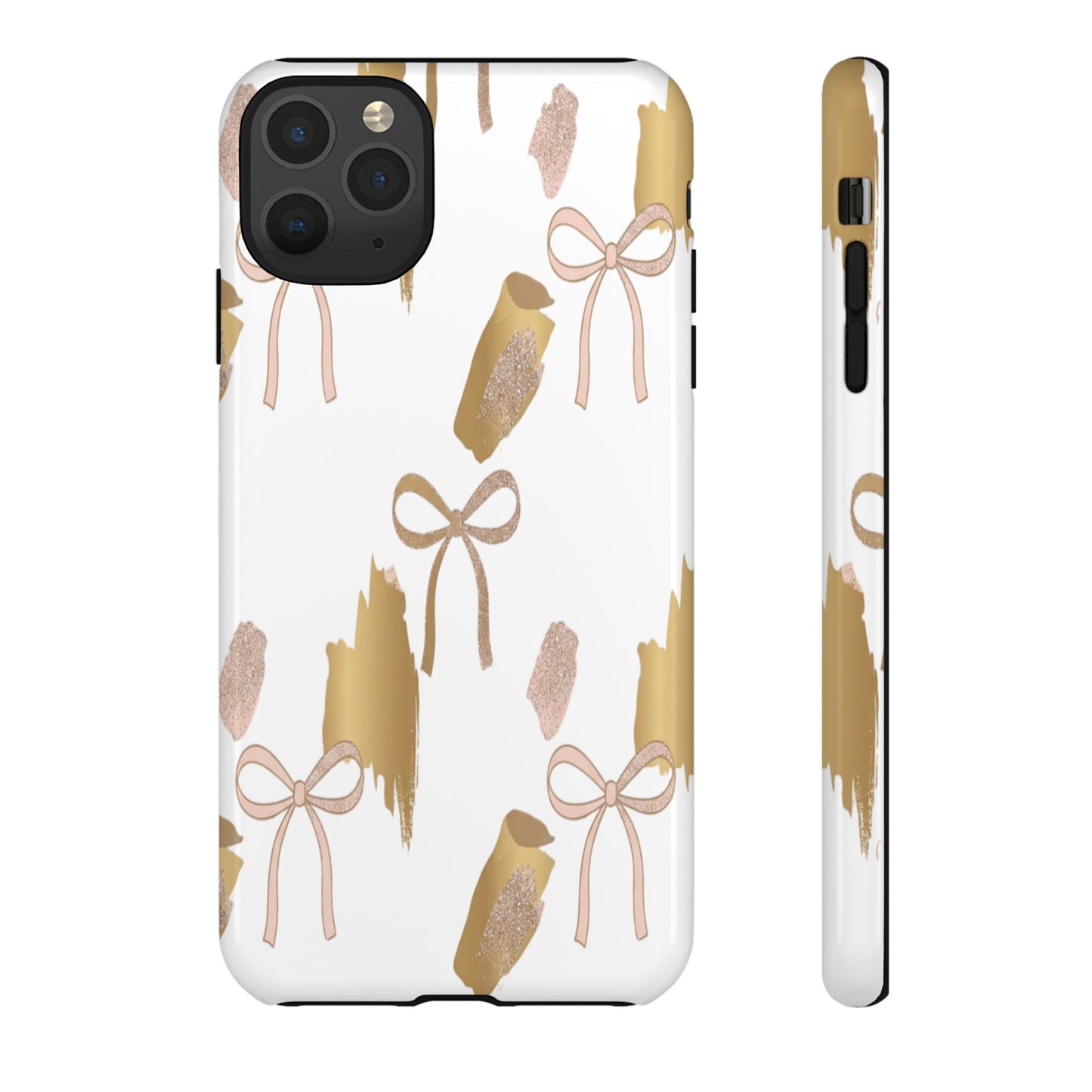 Phone Case — Gold Brushstroke & Blush Bow Pattern