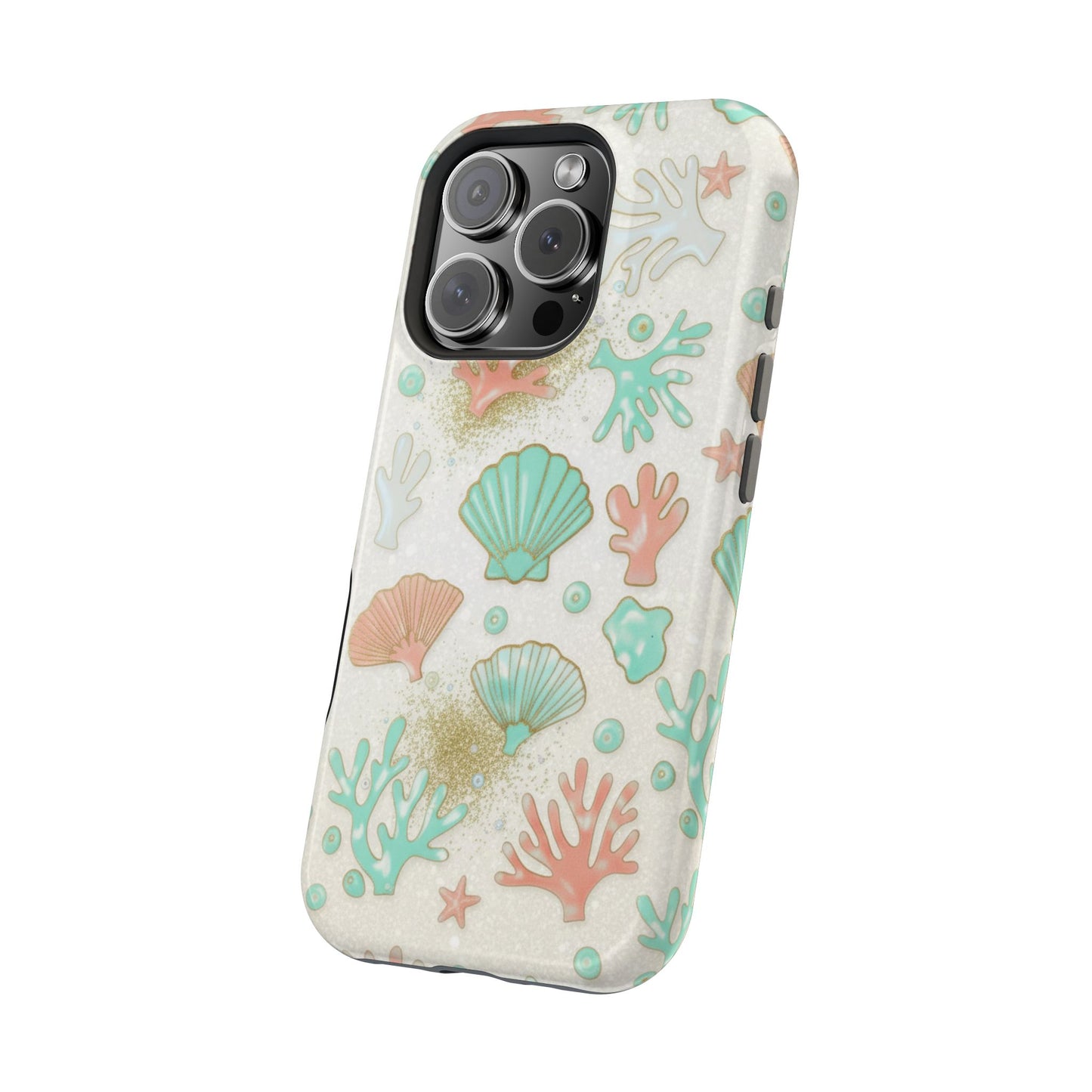 Sea Shells Magnetic Impact Phone Case — Pastel Coral & Teal Beach Design