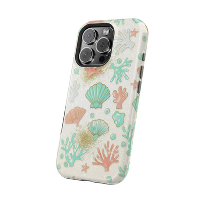 Sea Shells Magnetic Impact Phone Case — Pastel Coral & Teal Beach Design