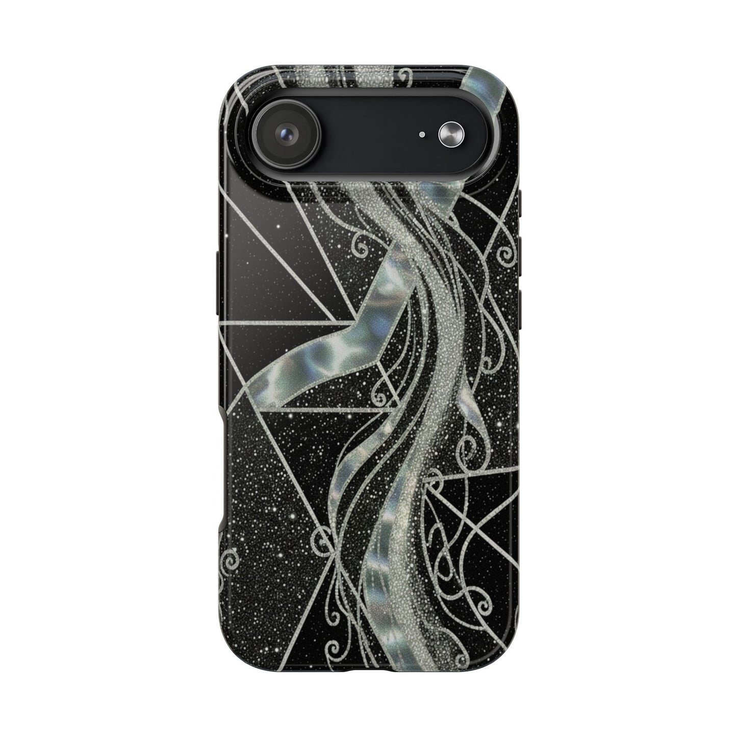 Geometry Tough Phone Case — Iridescent Ribbon on Black Celestial Background