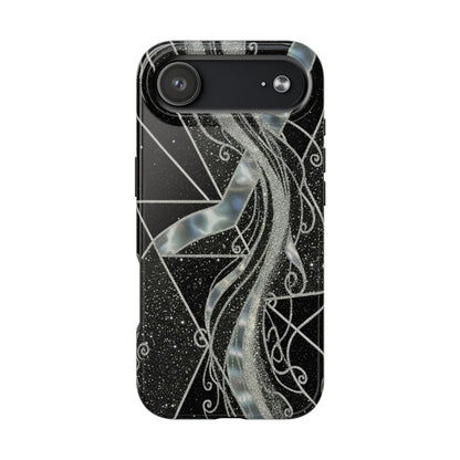 Geometry Tough Phone Case — Iridescent Ribbon on Black Celestial Background