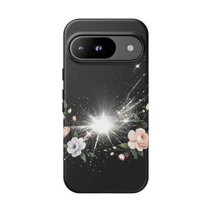 Floral Burst Phone Case — Protective Black Sparkle Design