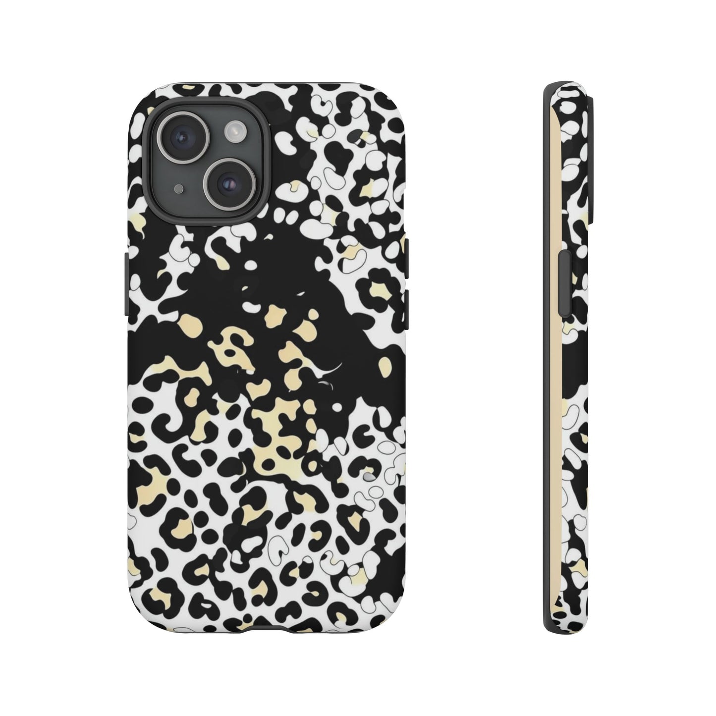 Leopard Splash Tough Phone Case — Black & Cream Animal Print Protective Cover