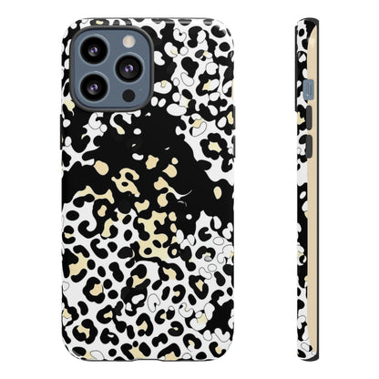 Leopard Splash Tough Phone Case — Black & Cream Animal Print Protective Cover