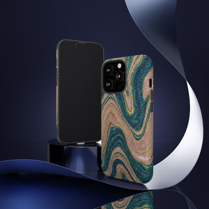 Marbled Teal & Gold Phone Case — Glitter Swirl Tough Case