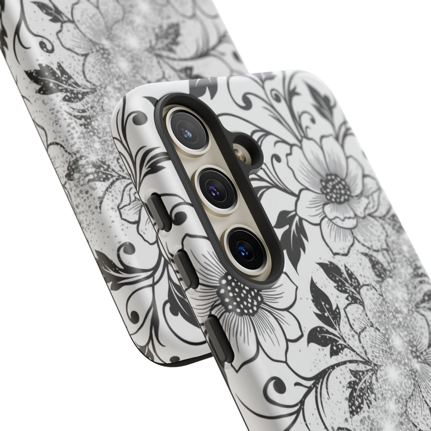 Floral Lace Phone Case — Black & White Vintage Flower Protective Case