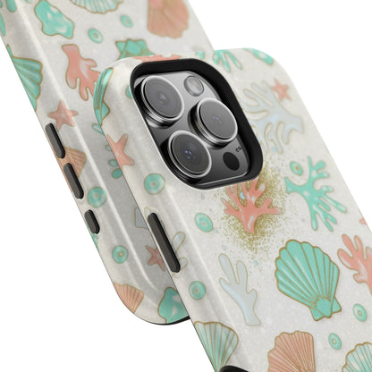 Sea Shells Magnetic Impact Phone Case — Pastel Coral & Teal Beach Design