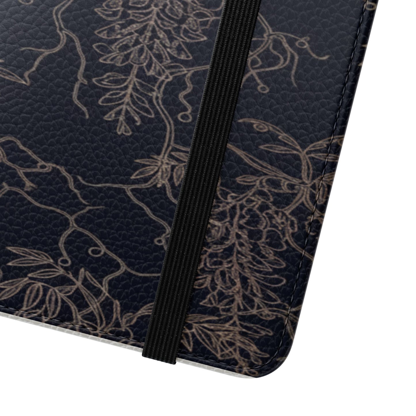 Botanical Noir Flip Phone Case — Dark Floral Wallet Cover with Card Slots