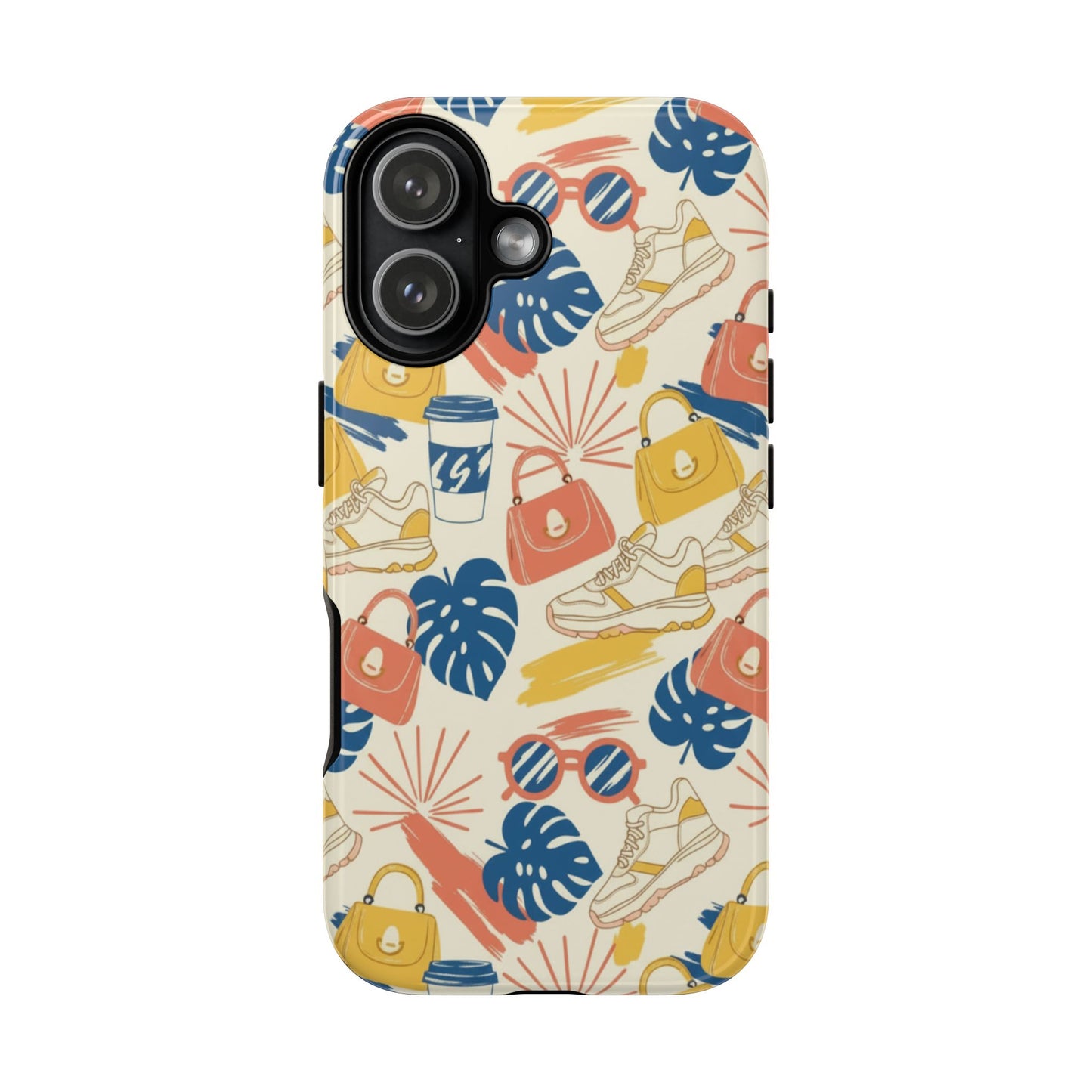 Tough Cases: Retro Summer Pattern Phone Case – Sunglasses, Sneakers & Tropical Leaves