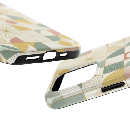 Retro Geometric Tough Phone Case — Pastel Midcentury Pattern