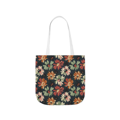 Floral Canvas Tote Bag — Vintage Autumn Daisy Print