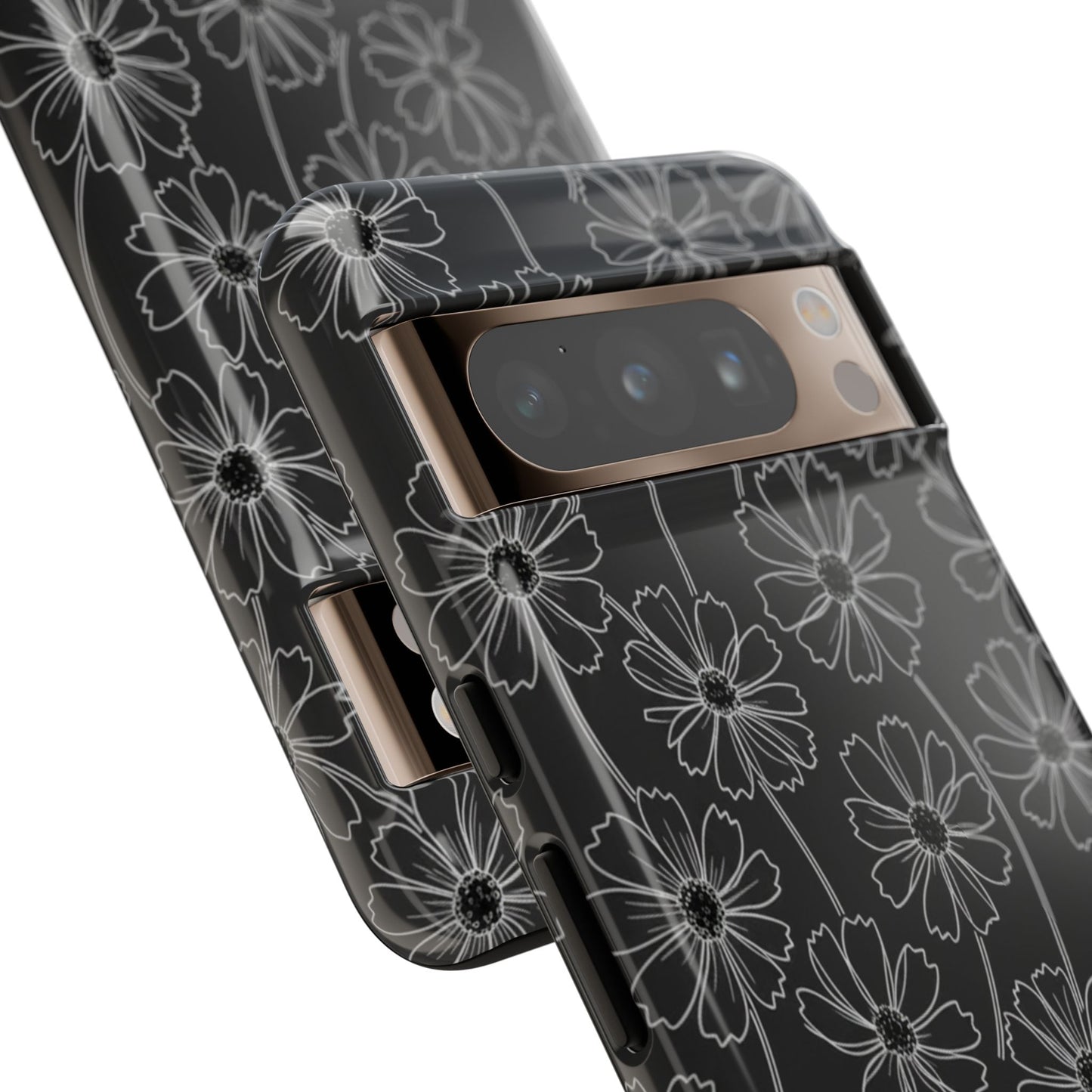 Floral Doodle Tough Phone Case — Black & Gray Daisy Pattern
