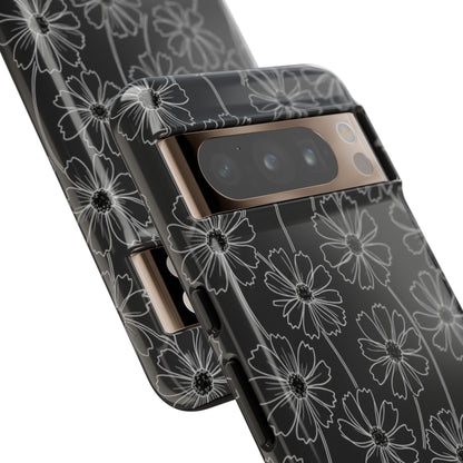 Floral Doodle Tough Phone Case — Black & Gray Daisy Pattern