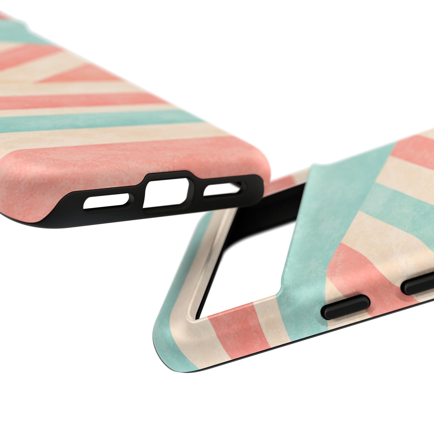 Pastel Stripes Tough Phone Case – Retro Coral & Teal Protective Cover