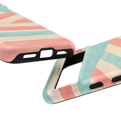 Pastel Stripes Tough Phone Case – Retro Coral & Teal Protective Cover