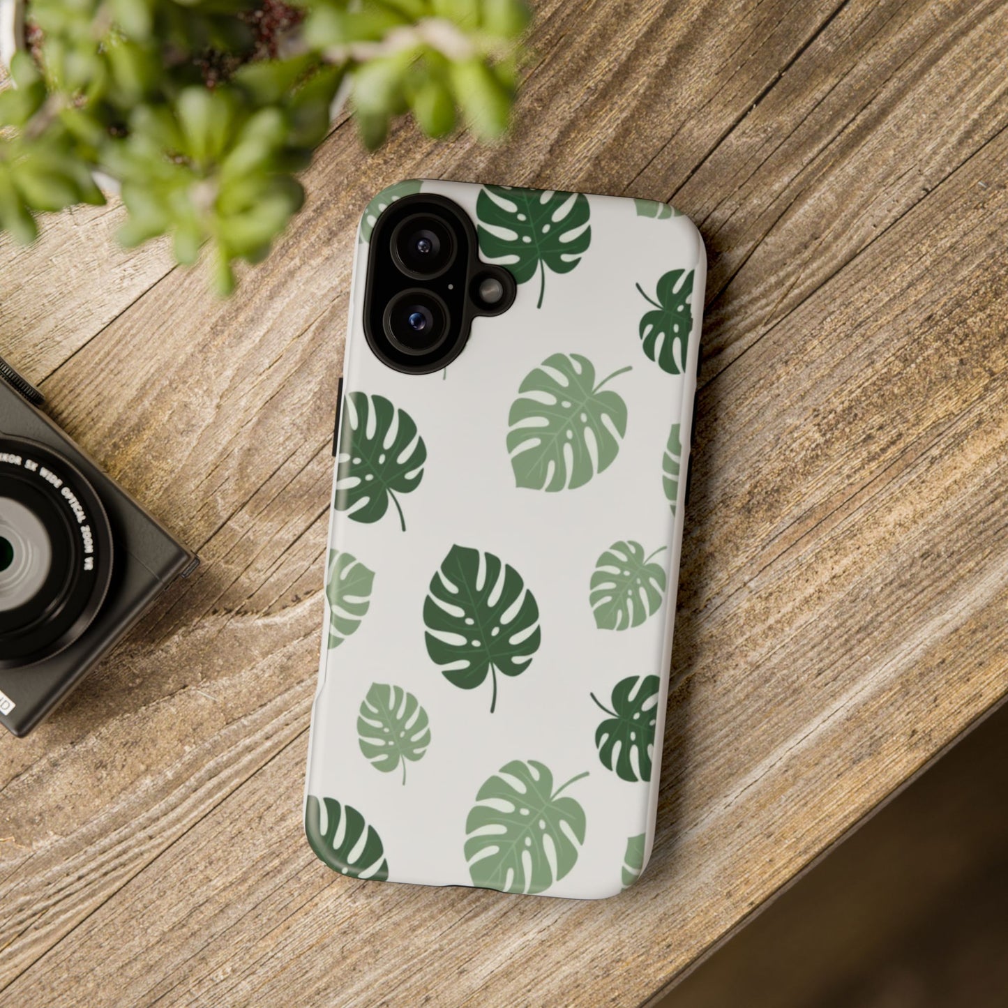 Monstera Leaf Tough Phone Case – Tropical Green Palm Pattern Protective Cover