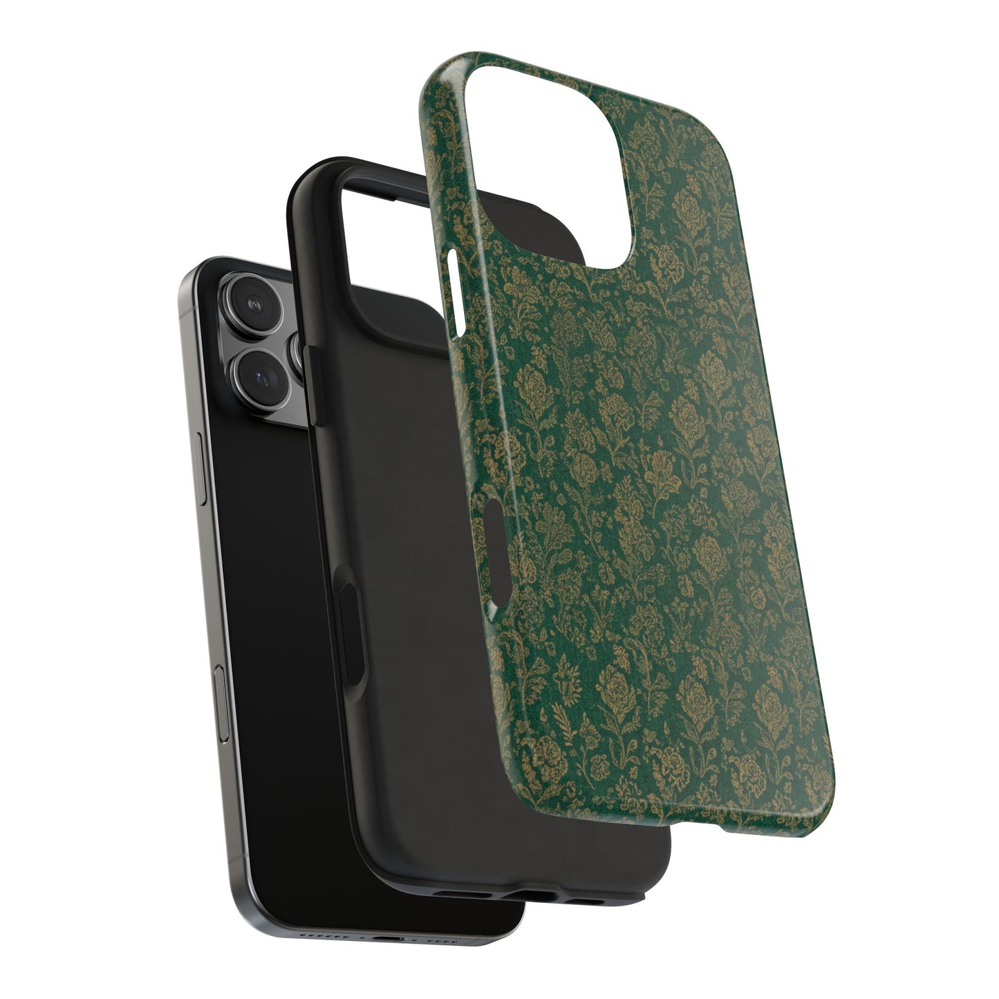 Vintage Floral Tough Phone Case — Green Damask Protective Cover