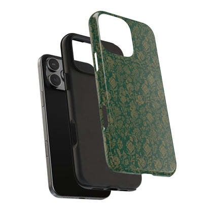Vintage Floral Tough Phone Case — Green Damask Protective Cover