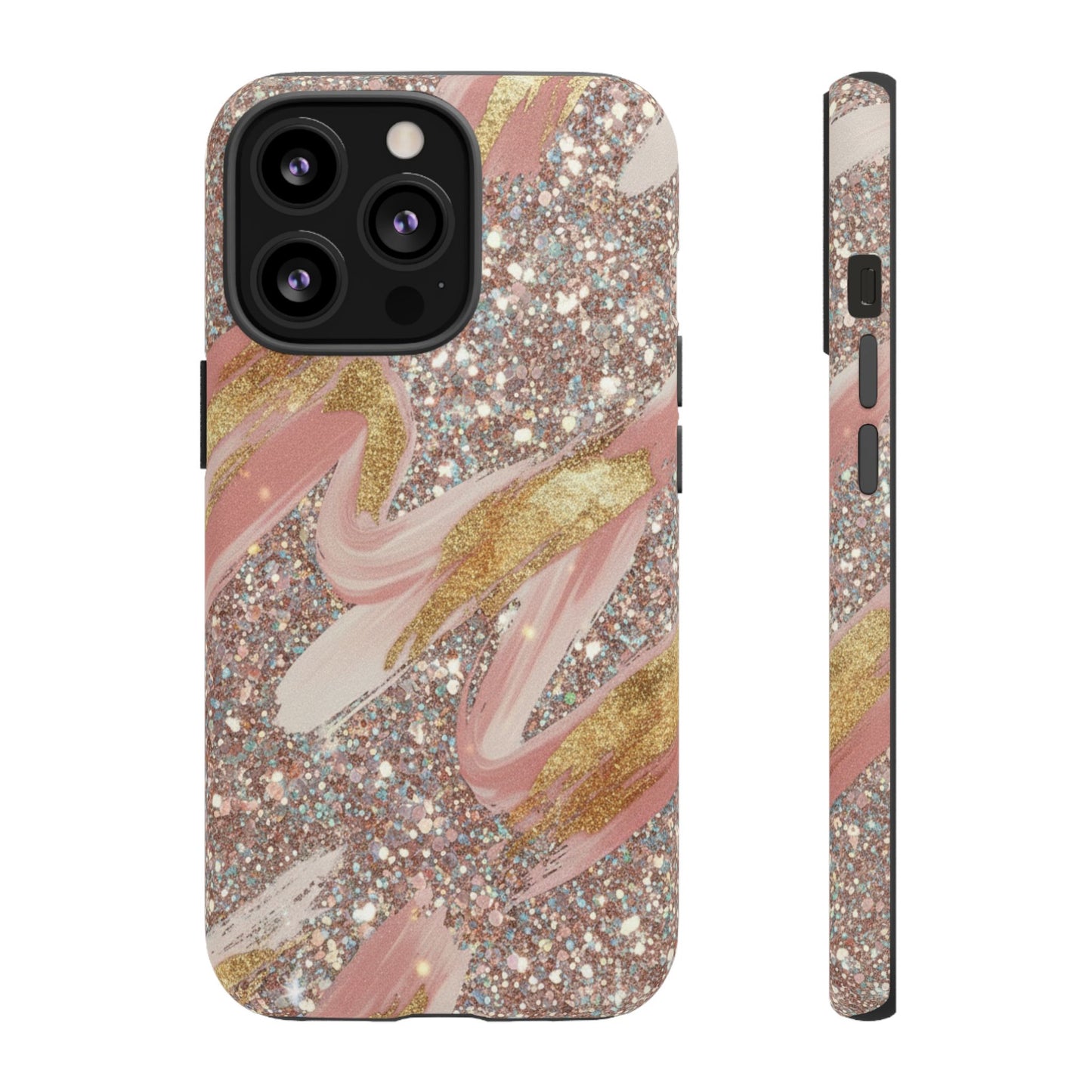 Glitter Blush Marble Phone Case — Pink Gold Swirl Tough Case
