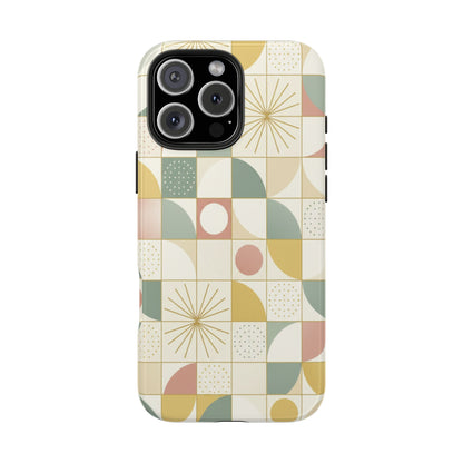 Retro Geometric Tough Phone Case — Pastel Midcentury Pattern