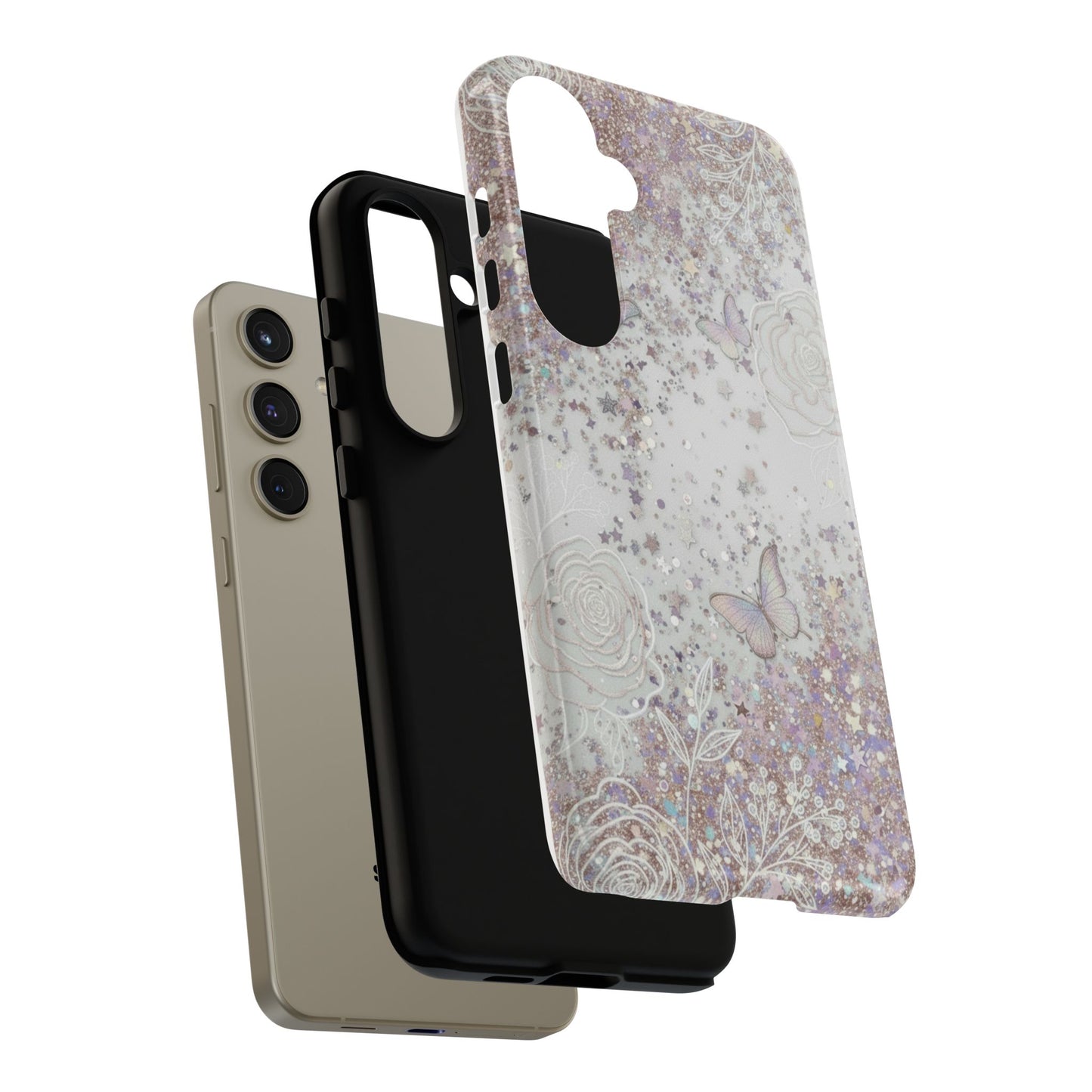 Butterfly Glitter Tough Phone Case — Floral Sparkle Protective Case