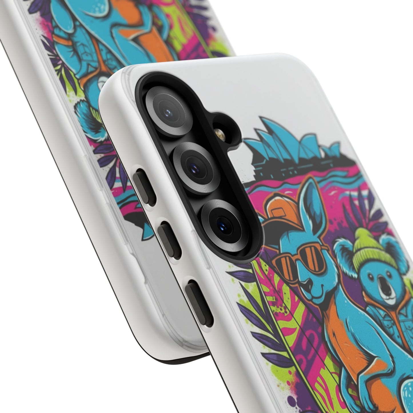 Kangaroo & Koala Surf Phone Case — Retro Neon Beach Art Tough Case