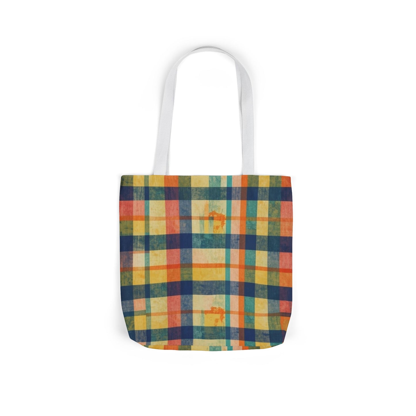 Plaid Canvas Tote Bag — Vintage Yellow & Navy Check Shopper