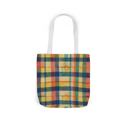 Plaid Canvas Tote Bag — Vintage Yellow & Navy Check Shopper