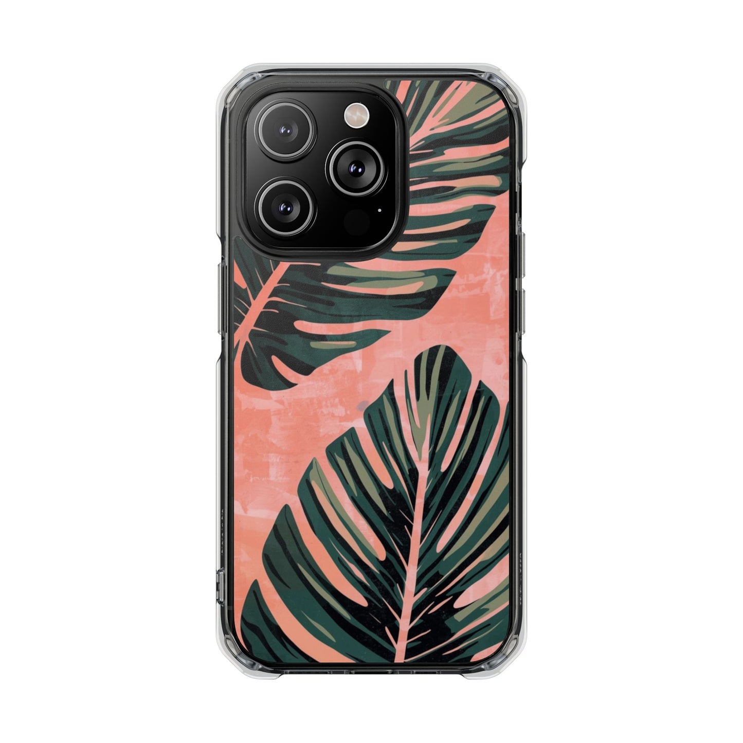 Clear Impact Phone Case — Tropical Palm Leaf Design (Magnetic Compatible)