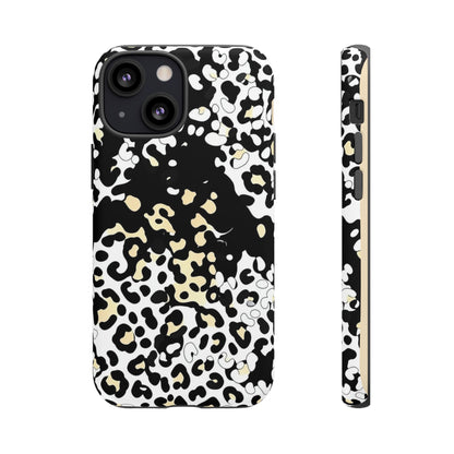 Leopard Splash Tough Phone Case — Black & Cream Animal Print Protective Cover