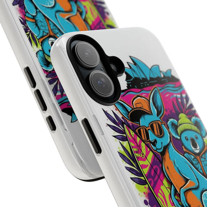 Kangaroo & Koala Surf Phone Case — Retro Neon Beach Art Tough Case