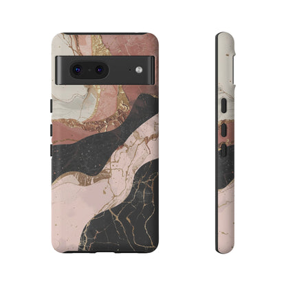 Marbled Rose Gold Phone Case — Abstract Pink & Black Protective Tough Case