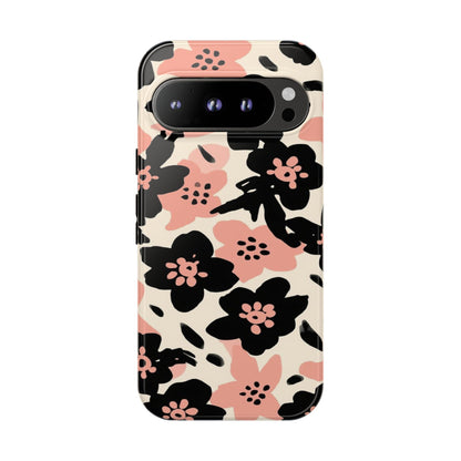 Floral Phone Case — Pink & Black Retro Blossom Protective Cover