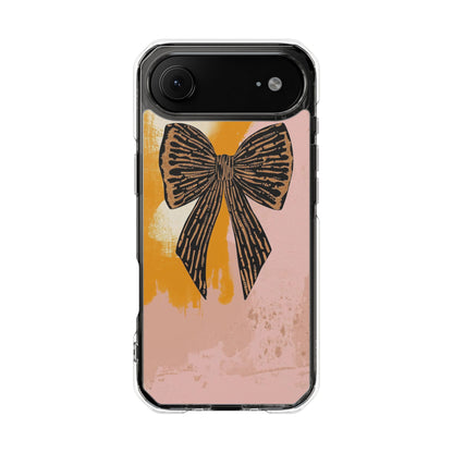 Clear Magnetic Phone Case —  Bow on Blush & Mustard Background
