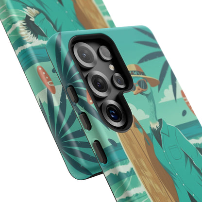 Phone Case — Retro Dressed Seagull Surfing Beach Illustration