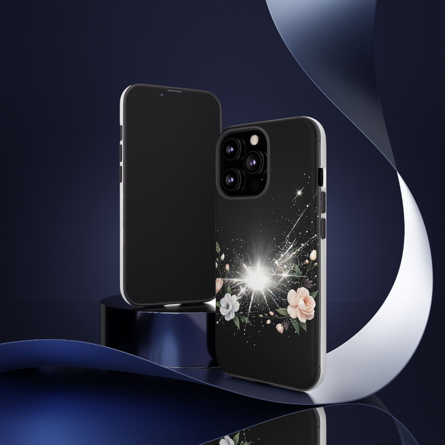 Floral Burst Phone Case — Protective Black Sparkle Design