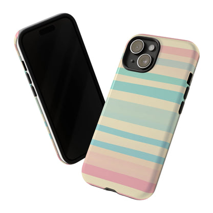 Pastel Striped Tough Phone Case – Protective Retro Rainbow Design