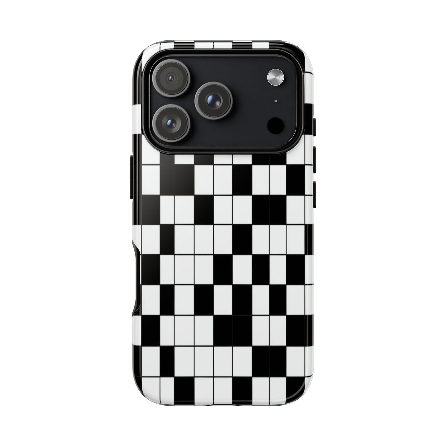 Crossword Grid Phone Case — Black & White Puzzle Pattern Tough Phone Cover