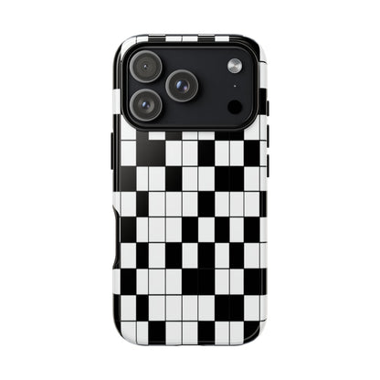 Crossword Grid Phone Case — Black & White Puzzle Pattern Tough Phone Cover