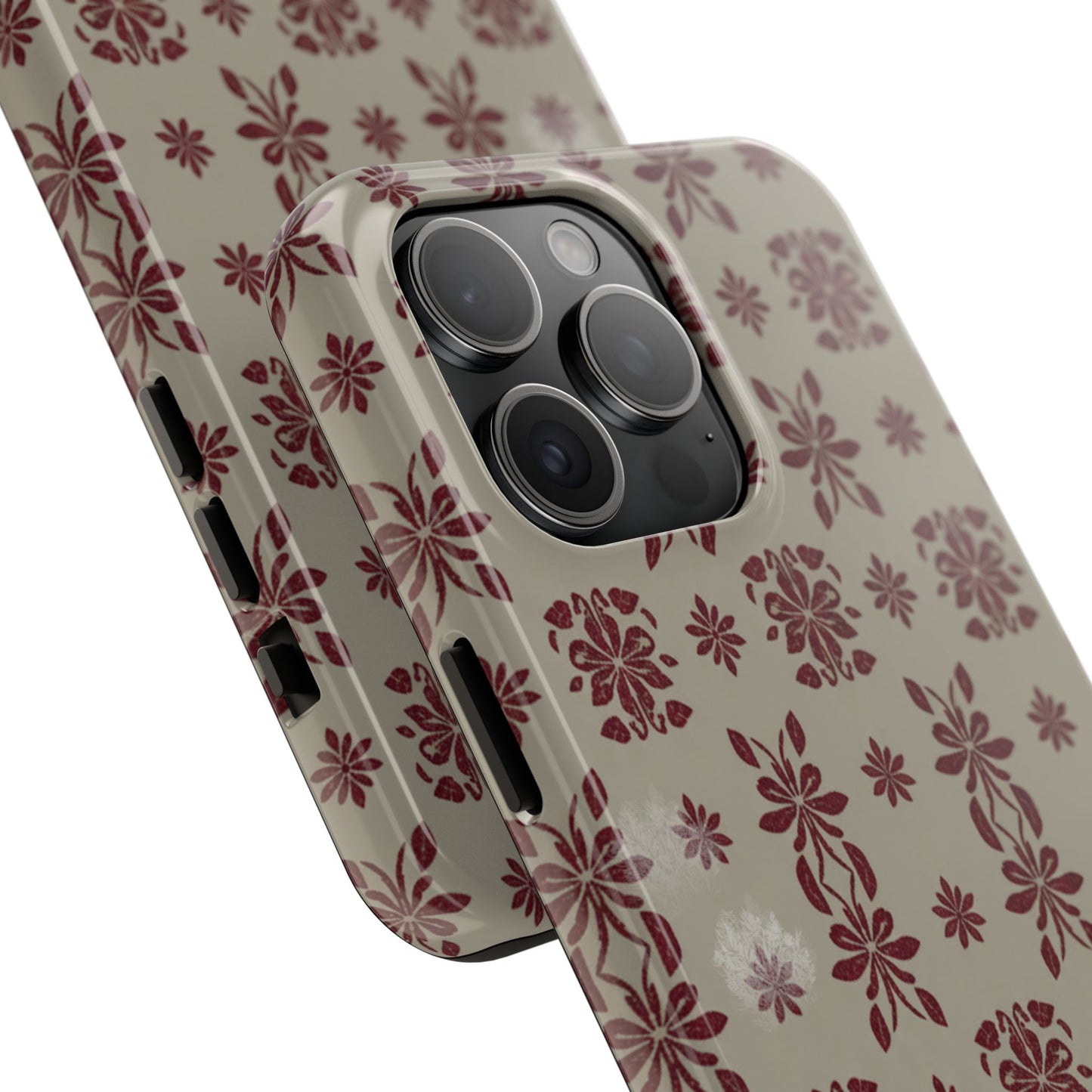 Tough Phone Case — Vintage Red Floral Pattern Protective Cover