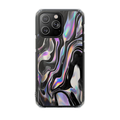 Magnetic Clear Impact Phone Case — Iridescent Black Marble Design
