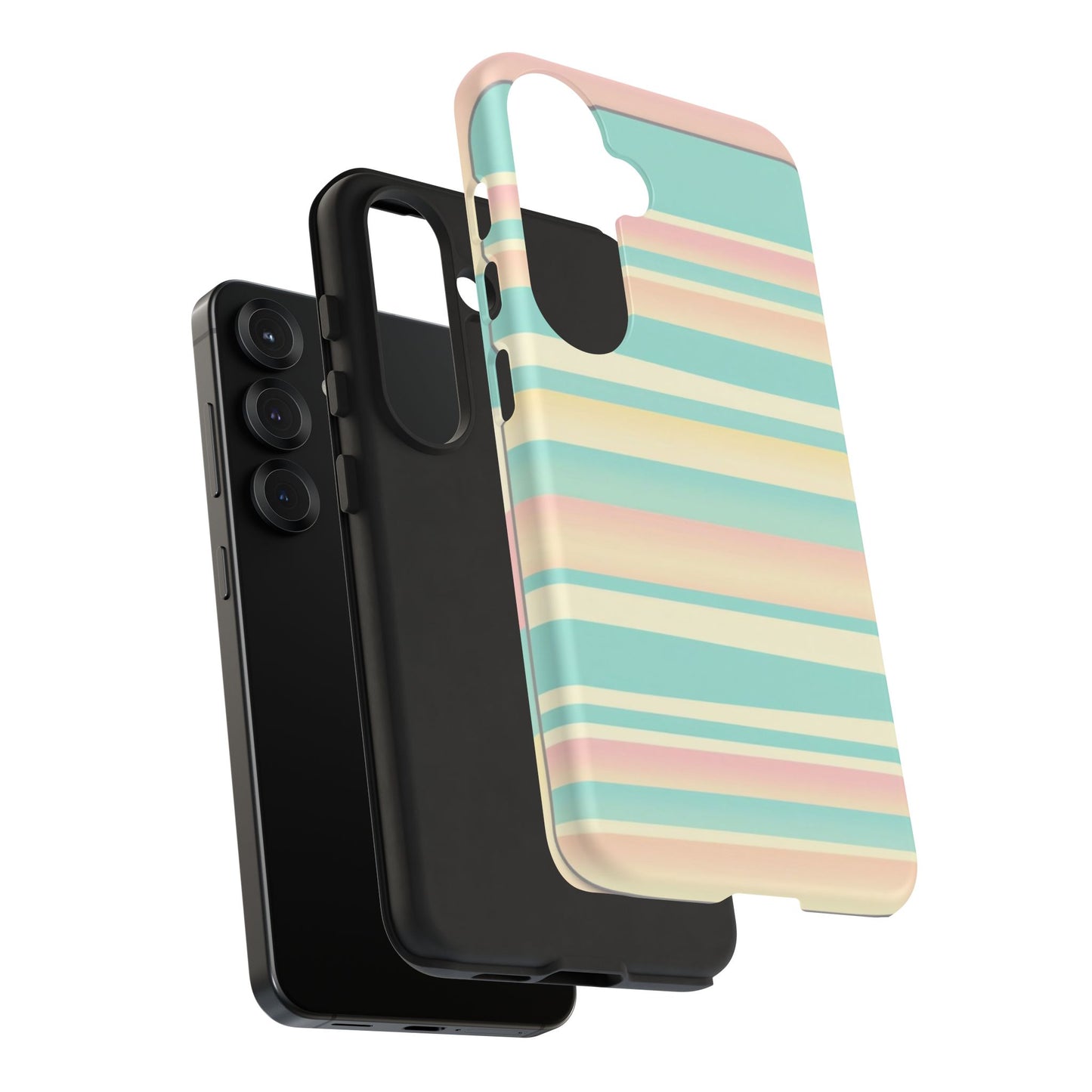 Pastel Striped Tough Phone Case — Mint, Peach & Cream Protective Cover