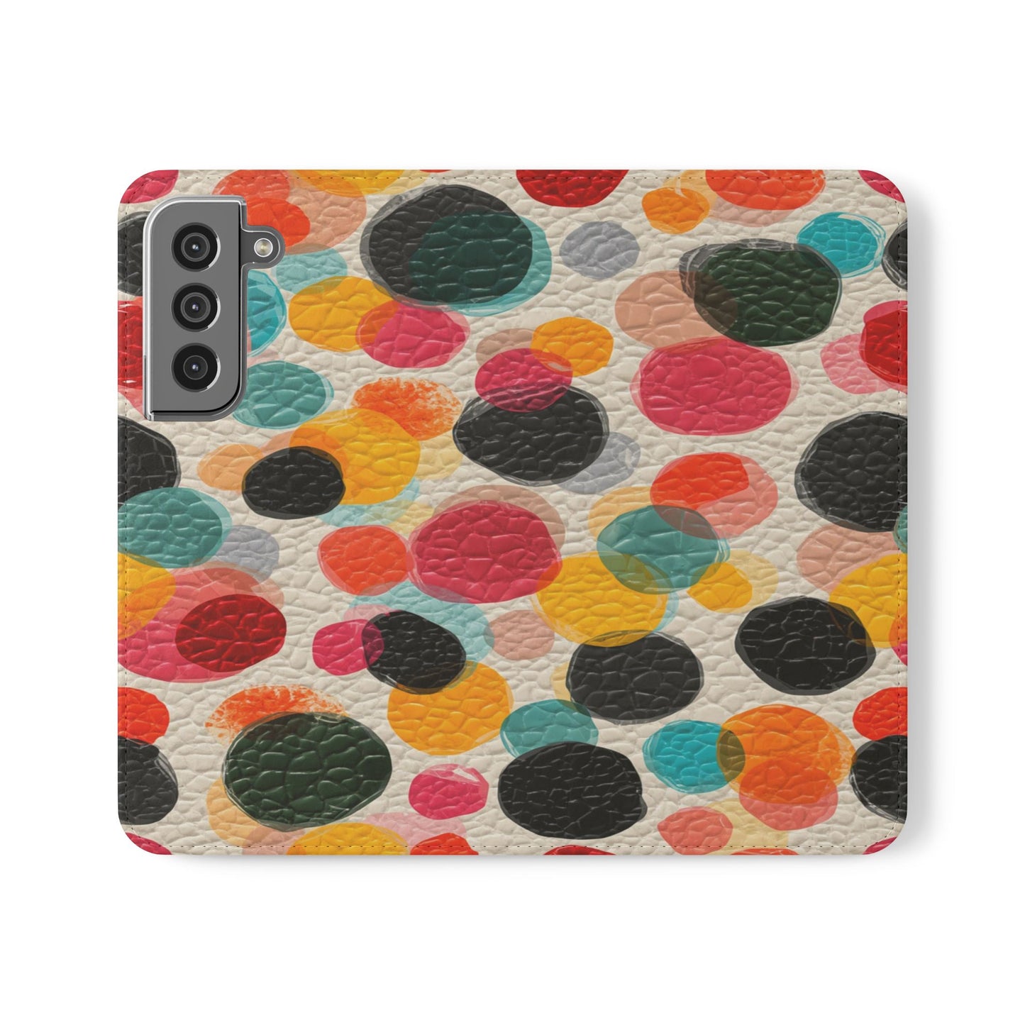 Colorful Confetti Dot Flip Phone Case — Retro Polka Wallet Cover