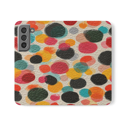 Colorful Confetti Dot Flip Phone Case — Retro Polka Wallet Cover