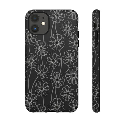 Floral Doodle Tough Phone Case — Black & Gray Daisy Pattern