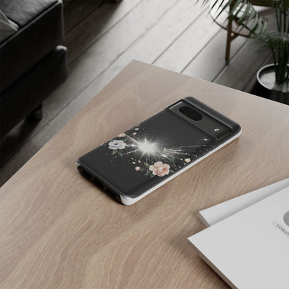 Floral Burst Phone Case — Protective Black Sparkle Design