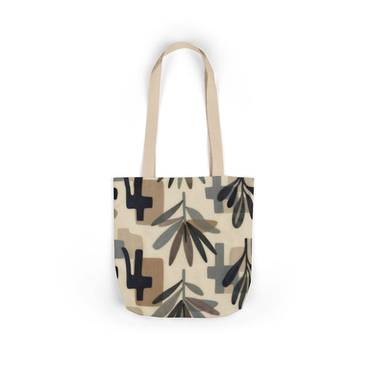 Mid-Century Floral Canvas Tote — Neutral Botanical Pattern Tote Bag